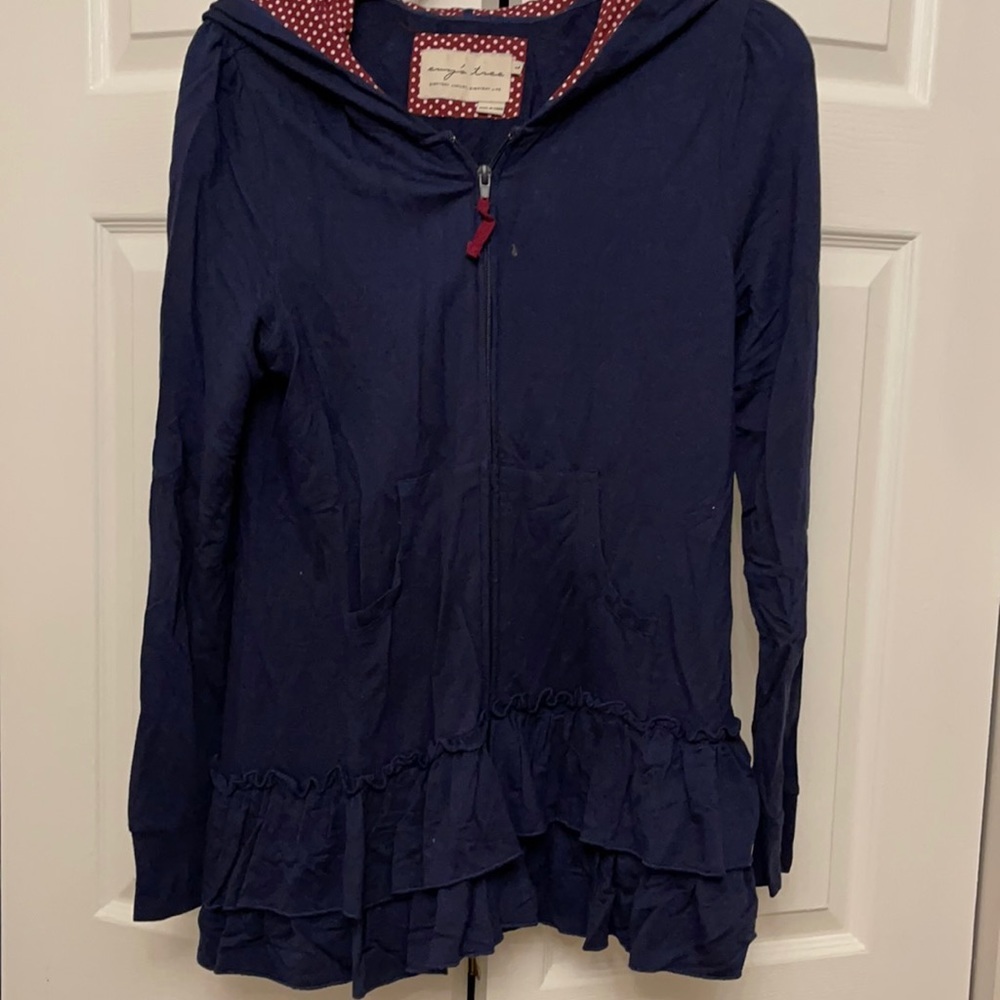 Evy’s tree zip top with ruffle hem large